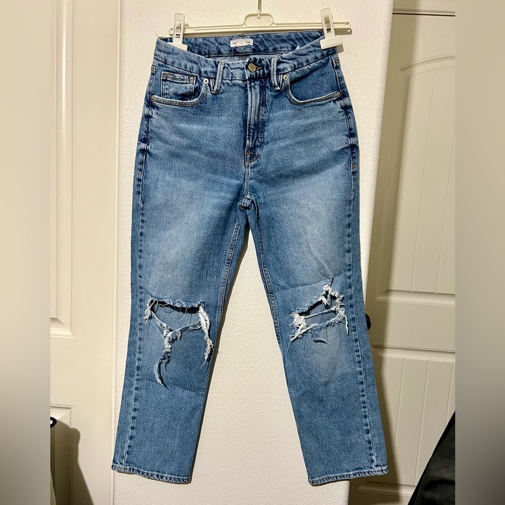 Good American Light Blue Distressed Straight-Leg Jeans